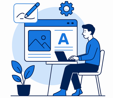 Homme avec un ordinateur sur un bureau qui crée un site web