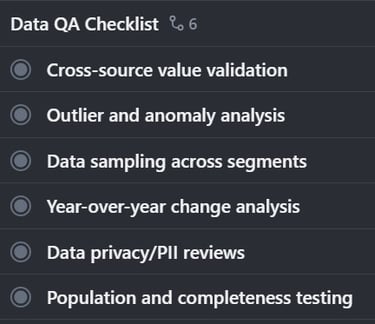 checklist for data quality assurance for total comp statements