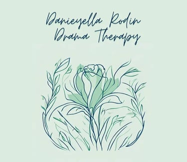 Line drawing of rose with name of business: Danieyella Rodin Drama Therapy