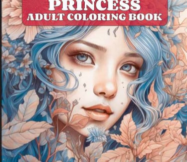 a coloring book with a picture of a woman with blue hair and blue eyes