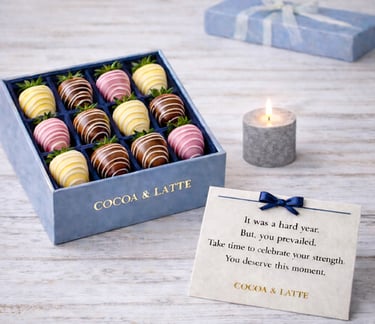 Premium dessert gift box with chocolate covered strawberries