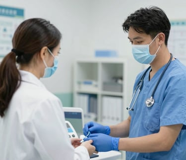 Hiring manager reviewing candidate profiles on a laptop.