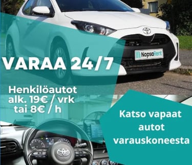 Henkilöautot alkaen 8€/h, 19€/pv Helppo varaus ja avaimeton käyttö puhelimella.