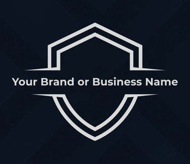 Minimalist shield outline with the text “Your Brand or Business Name” centered across it, symbolizin