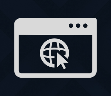 Minimal browser window icon with a globe and cursor, symbolizing websites and online navigation.