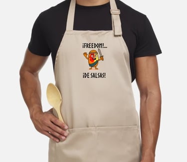 a man in a apron with a wooden spoon and spoon