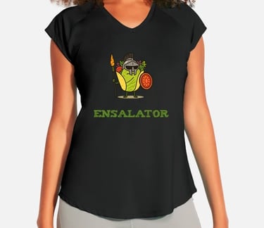 a woman wearing a black shirt with a green and yellow shirt