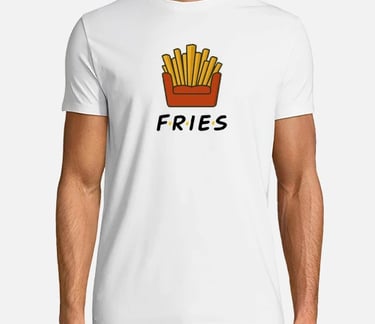 Illustration of a red fries container shaped like a couch, with upright golden fries and 'F·R·I·E·S'