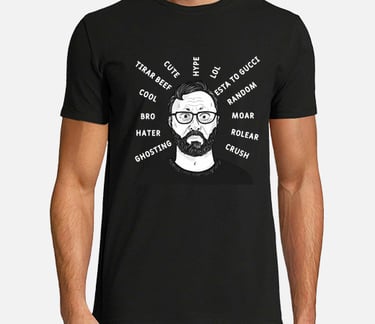 a man with a beard and glasses on a black shirt