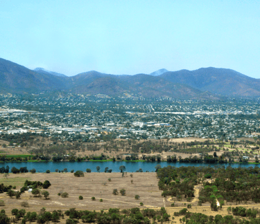Aerial view of the town, from west. Rockhampton, Queensland, Australia