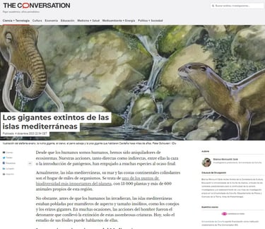 Cover of the article "Los gigantes extintos de las islas mediterráneas", written by Blanca Moncunill