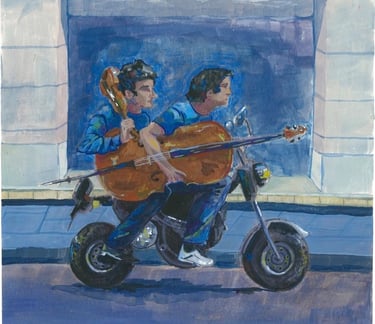 Original Takara Welter Gouache Painting on Paper titled, "Musicians"