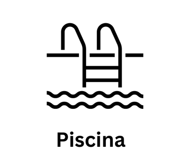Black line icon of a swimming pool ladder with waves and the word Piscina.