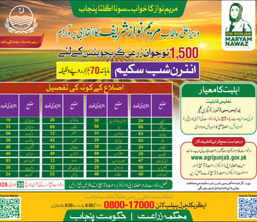 "CM Punjab Agriculture Internship Program 2026 poster showing 70000 stipend and district quota