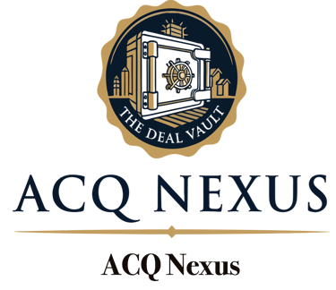 ACQ Nexus logo featuring a bank safe icon and The Deal Vault seal for business acquisition savings..
