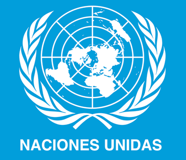 Official United Nations logo in Spanish featuring the world map and olive branches on a blue background.