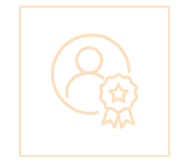 Gold line icon of a person profile with a star merit badge or award ribbon on a black background.