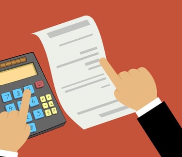 calculatrice et devis travaux sur fond rouge