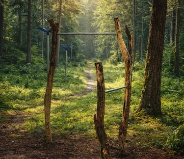 sporttoestel-buiten-bos-natuurlijke-boomstammen-sport-installatie