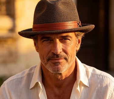Homme de 50 ans portant le chapeau de paille SIROCCO UPF50+