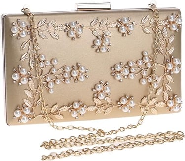 Prom Retro Vintage Look Neutral Beige Pearl Clutch Purse 