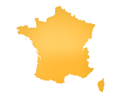 Golden yellow silhouette map of France with a textured gradient on a solid black background.