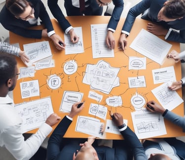 A smartphone displaying a social media post featuring a text discussing transformation and steps to take with a product. The phone is placed on a wooden desk, and there is a partial view of a laptop nearby.