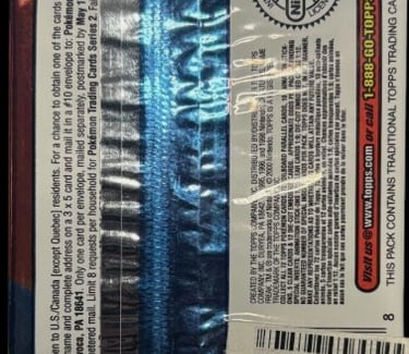 Booster pack Topps Pokémon series 2 US Canadien back