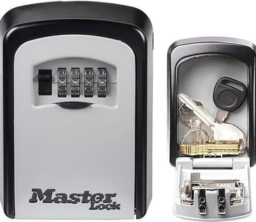 a combination lockbox with a key lock and key lock