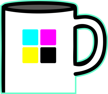 a mug of coffee mug with a colorful square design sublimation