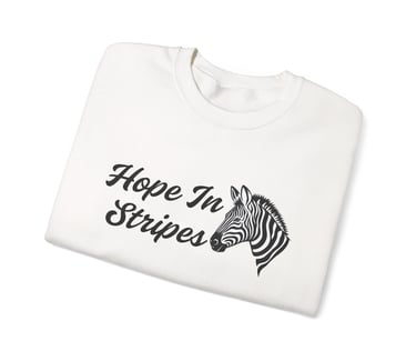 Hope In Stripes with Zebra Face Outline, Crewneck Sweatshirt, White