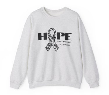 Hope | Zebra Printed Awareness Ribbon | Rare Disease Awareness | Crewneck Sweatshirt, Ash