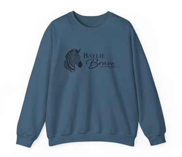 Baylie Brave | Zebra Face Outline | Crewneck Sweatshirt, Indigo Blue
