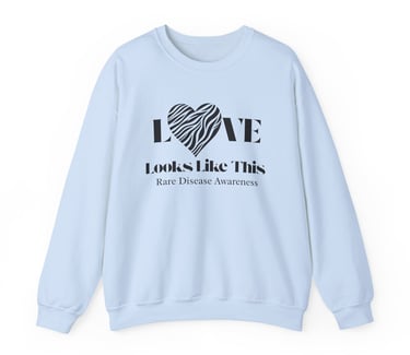 Love Looks Like This | Rare Disease Awareness | Crewneck Sweatshirt, Light Blue