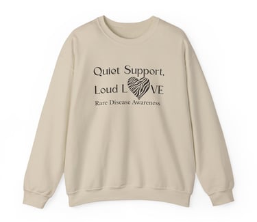 Quiet Support, Loud Love | Zebra Heart | Rare Disease Awareness | Crewneck Sweatshirt, Sand Color