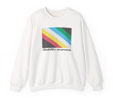 Disability Pride Flag | Disability Awareness | Crewneck Sweatshirt, White