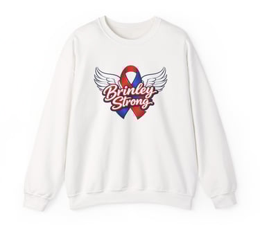 Brinley Strong | Congenital Heart Awareness Ribbon | Angel Wings | Crewneck Sweatshirt, White