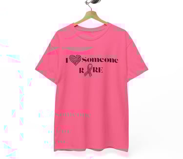 I Love Someone Rare | Zebra Printed Heart & Awareness Ribbon | Cotton Tee, Safety Pink