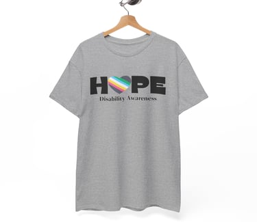Hope | Disability Pride Flag Heart for "O" | Disability Awareness | Cotton Tee, Sport Grey