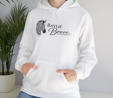 Baylie Brave | Zebra Face Outline | Hoodie Sweatshirt, White