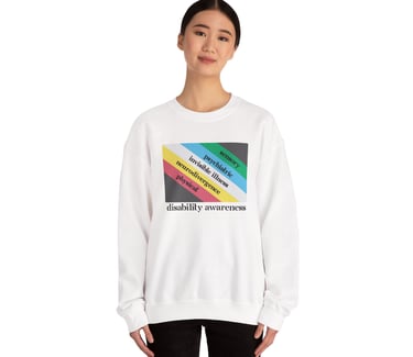 Disability Pride Flag Color Label Definitions | Disability Awareness | Crewneck Sweatshirt, White