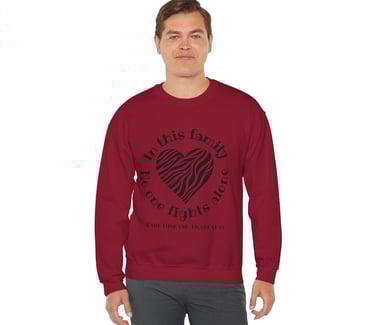 In This Family No One Fights Alone | Rare Disease Awareness | Zebra Heart | Crewneck Sweatshirt, Cardinal Red
