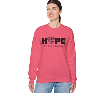 Hope | Zebra Printed Heart | Rare Disease Awareness | Crewneck Sweatshirt, Safety Pink