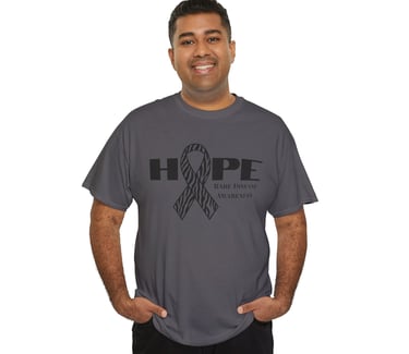 Hope | Zebra Printed Awareness Ribbon | Rare Disease Awareness | Cotton Tee, Charcoal