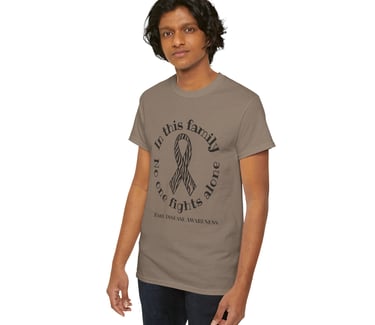 In This Family No One Fights Alone | Rare Disease Awareness | Zebra Ribbon | Cotton Tee, Brown Savana