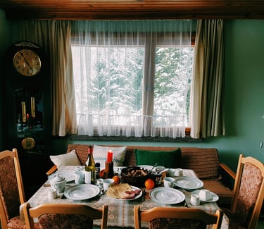 a table setting with a table setting for a family