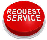 Red circular push button with white Request Service text for customer support.