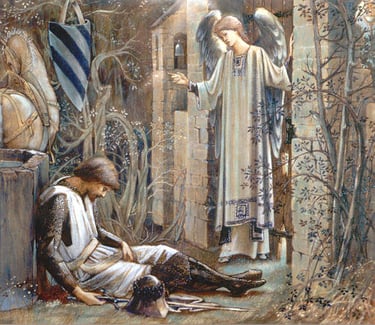 The Earthly Paradise (Sir Lancelot at the Chapel of the Holy Grail) (Sir Edward Coley Burne-Jones, 1