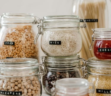 Pantry food items. Checking these before shopping can help save money and reduce food waste.