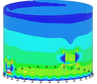 Finite element analysis model of an industrial wood chip silo, structural engineering simulation